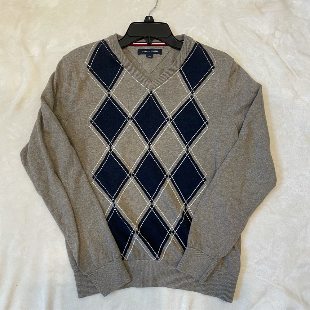 Tommy Hilfiger Brown/Navy Argyle V-neck Sweater